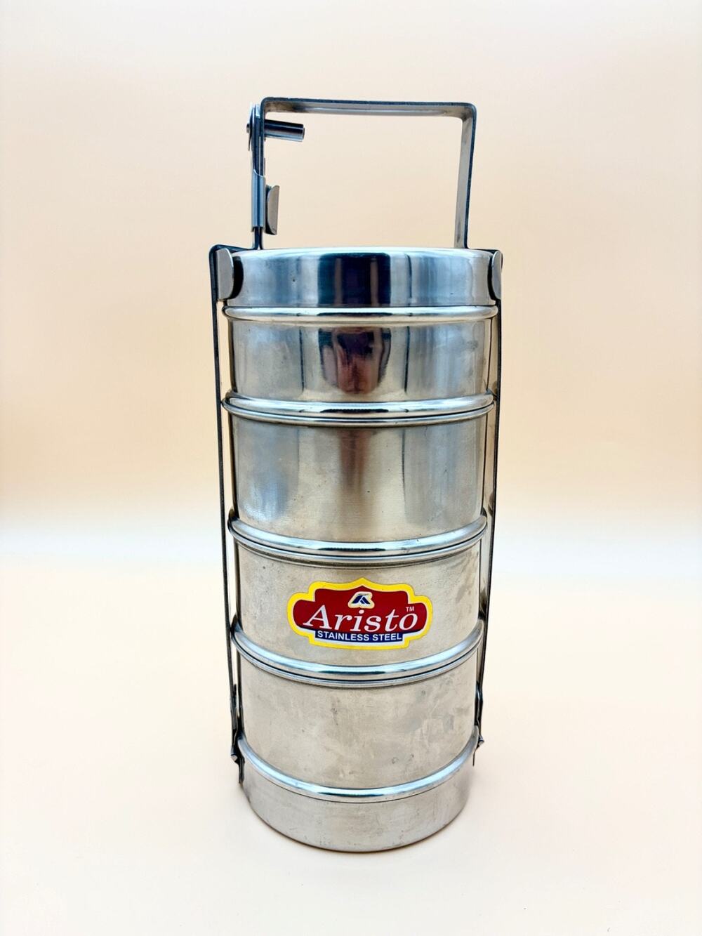 Aristo Tiffin Lunch Box 4 Tier Stainless Steel Indian Dabba Food Carrier 10"